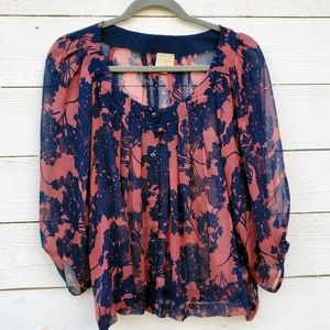 Postella | Anthropologie Sheer Floral Print Blouse
